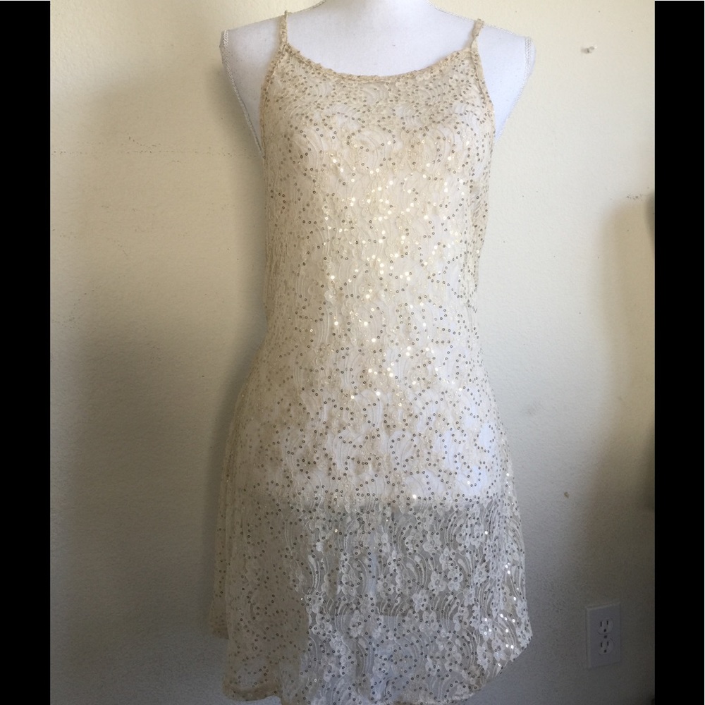 LF gold sequin mesh dress